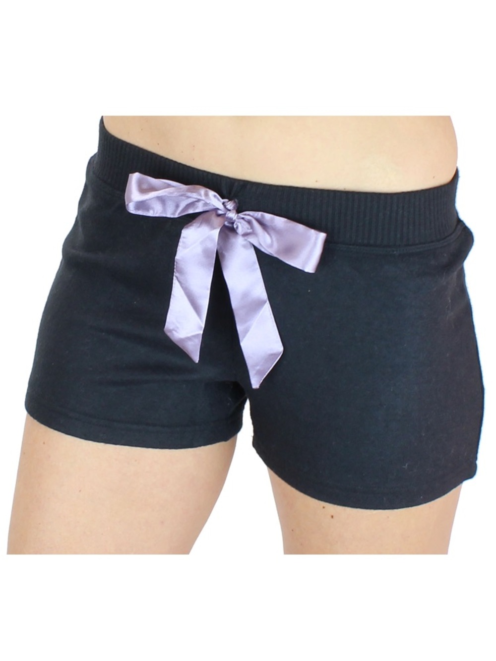 Cozy Black Lounge Shorts with Lavender Satin Tie